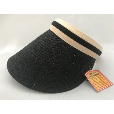  Wide Brim Visor Cap Lady Summer Beach Straw Clip On Sun Hat Tennis Golf Bl  eb-92872199